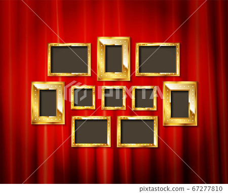 Gold frames with red drapes and dark background. Vector illustration Gold frames with red drapes and dark background. Vector illustration 67277810
