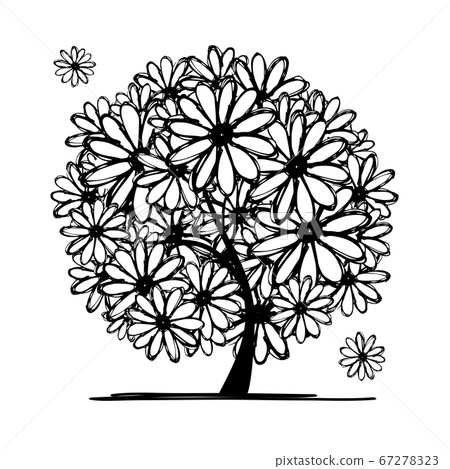 Art tree with camomiles for your design 67278323