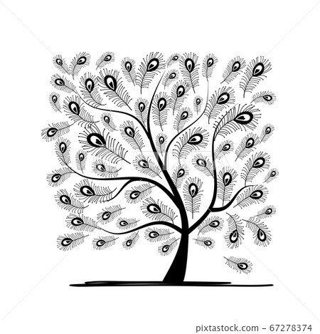 Art tree with peacock feather for your design 67278374