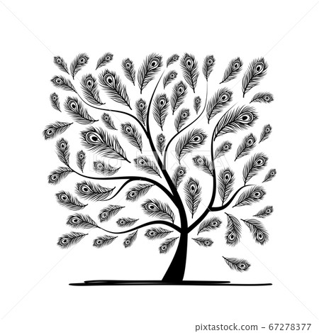 Art tree with peacock feather for your design 67278377