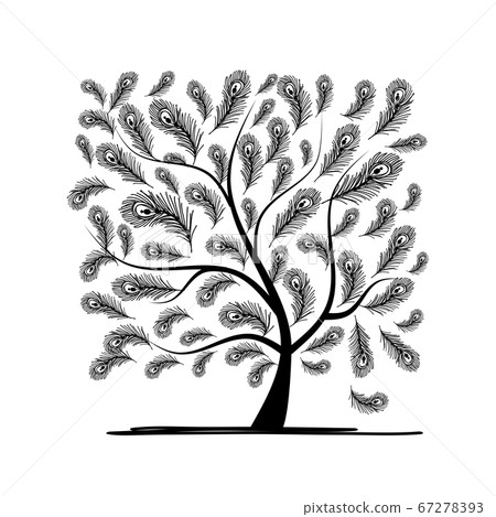 Art tree with peacock feather for your design 67278393