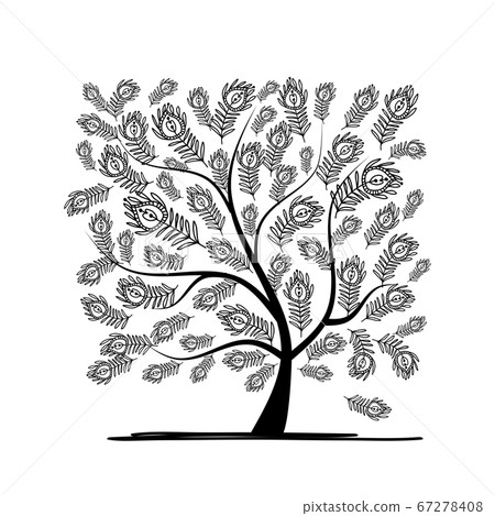 Art tree with peacock feather for your design 67278408