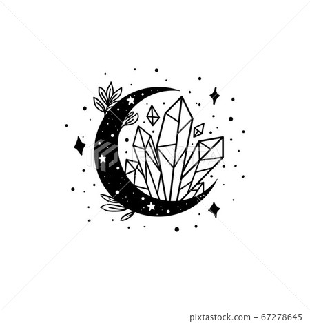 Mystical moon with crystal and stars. Stars, constellations, moon, crystals. Mystical moon with crystal and stars. Stars, constellations, moon, crystals. 67278645