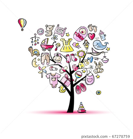 Heart shape tree with toys for baby girl Heart shape tree with toys for baby girl 67278759