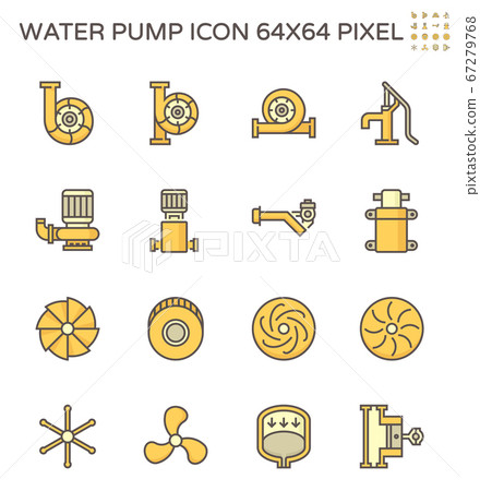 Water pump and steel blade vector icon set for 67279768