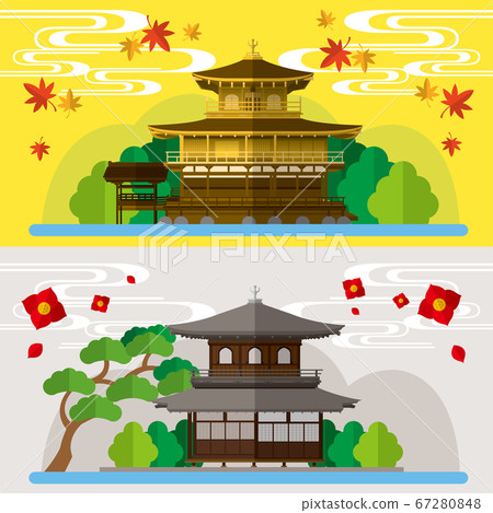 日本寺廟金閣寺和銀閣寺的素材插圖 日本寺廟金閣寺和銀閣寺的素材插圖 67280848