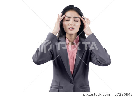 Asian businesswoman with headache expression Asian businesswoman with headache expression 67280943