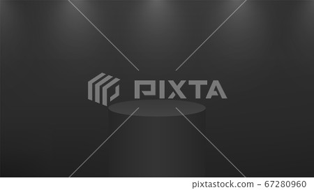 Realistic black 3d podium for product display. Round pedestal or platform in studio lighting on a dark background. 67280960