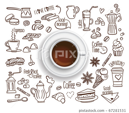Coffee cup with set of Coffee drink icons Coffee cup with set of Coffee drink icons 67281531