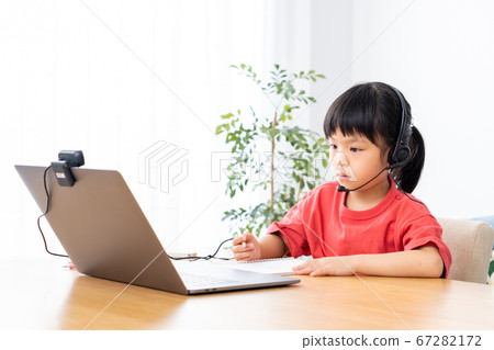 Elementary school girls learning online 67282172