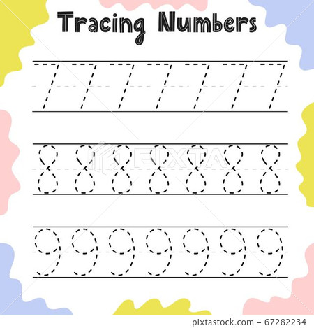 tracing numbers 7 8 9 activity page for kids stock illustration 67282234 pixta