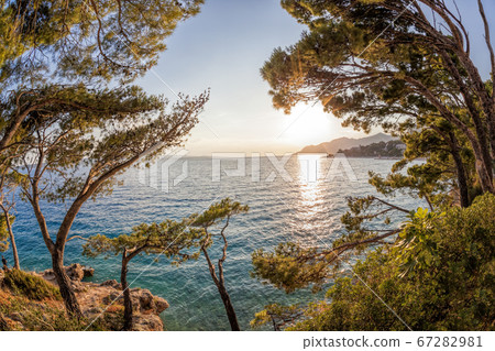 Amazing Croatian beaches against sunset in Brela, Dalmatia, Croatia 67282981
