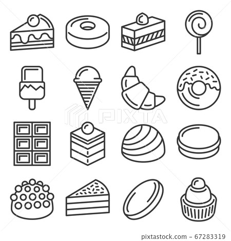 Confectionery and Sweet Pastry Icons Set. Line Style Vector 67283319