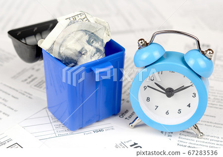 Many american tax blank forms with blue alarm 67283536