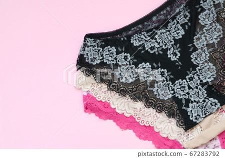 White, black and pink women underwear with lace on 67283792