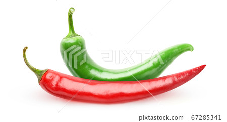 Isolated red and green hot peppers 67285341