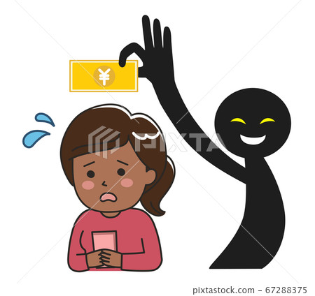 Illustration of a woman who can take money due to fraud damage on smartphone net Illustration of a woman who can take money due to fraud damage on smartphone net 67288375