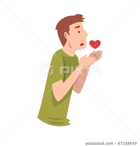 Young Man Standing Sadly With Heart Vector Illustration 67288659