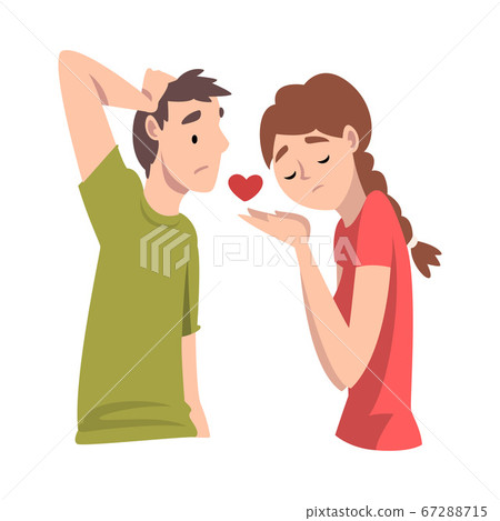 Young man is sad from the proposal of love for a girl. Undivided love. Vector illustration. 67288715