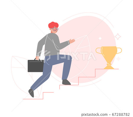 Businessmen Running up the Stairs to Success, Career Ladder, Leadership Concept Flat Style Vector Illustration 67288782