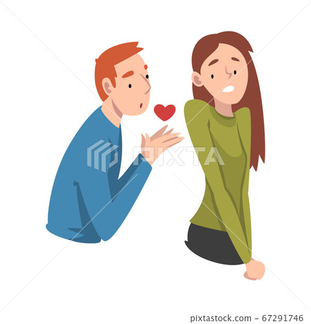 Guy gives his heart to a girl. Undivided love. Vector illustration. 67291746