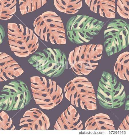 Random seamless pattern with monstera leafs. Green Random seamless pattern with monstera leafs. Green 67294953
