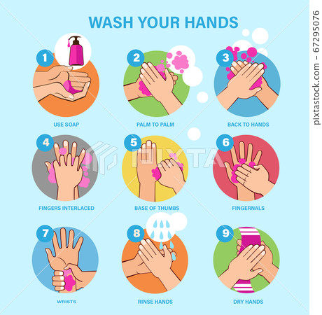 Washing hands properly infographic design, vector illustration. Washing hands properly infographic design, vector illustration. 67295076