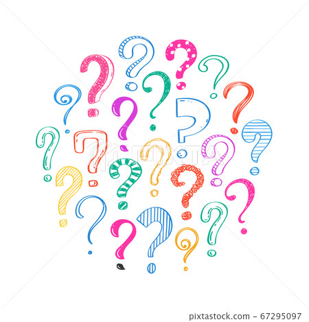 Hand drawn question marks on white background 67295097