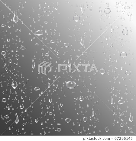 Water or rain drops background. Realistic pure drops. Clear water bubbles on window glass. Drop condensation concept. Vector illustration Water or rain drops background. Realistic pure drops. Clear water bubbles on window glass. Drop condensation concept. Vector illustration 67296145