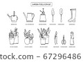 Gardening simple bw icon set. Contains Icons such as flowers, watering can, gloves, pot and much more 67296486