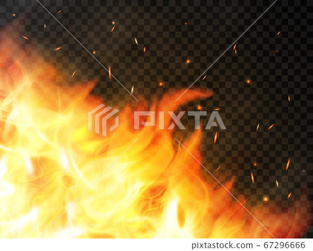 Fire background with flames, red fire sparks, 67296666