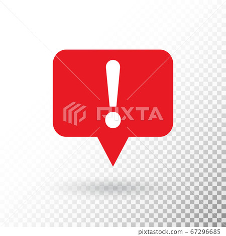 Exclamation mark in red speech bubble. Hazard 67296685