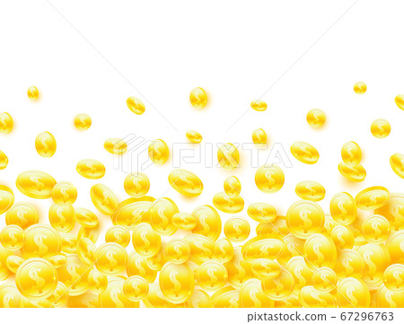 Gold coins falling on white background. Realistic 67296763