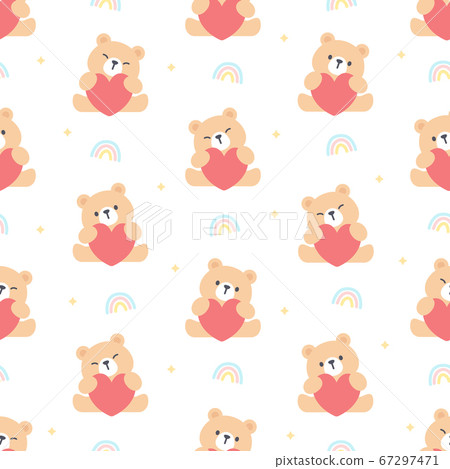 Bear hugging heart seamless pattern background-插圖素材 [67297471] - PIXTA圖庫