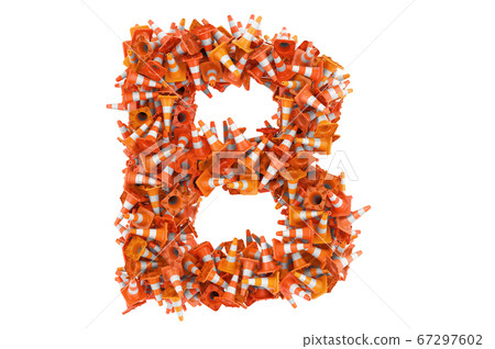 Letter B from traffic cones, 3D rendering Letter B from traffic cones, 3D rendering 67297602