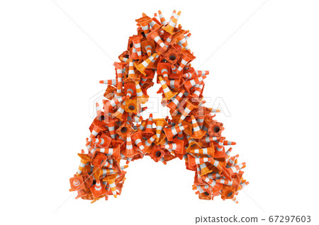 Letter A from traffic cones, 3D rendering Letter A from traffic cones, 3D rendering 67297603