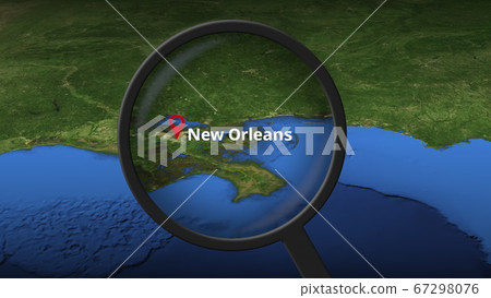 Loupe finds New Orleans city on the map, 3d rendering 67298076