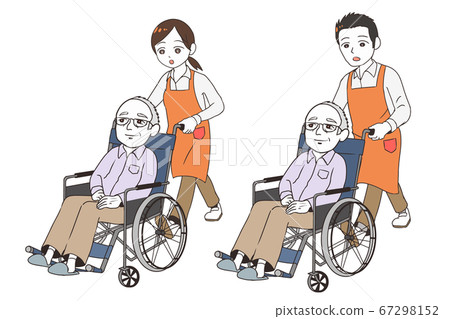 Helper caring for an elderly man with a... - Stock Illustration ...