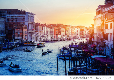 Canal Grande in sunset night view in Venice, Italy 67299296