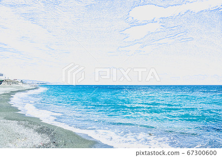 彩色鉛筆 神奈川縣小田原市美幸之濱海岸 春天 插圖素材 圖庫