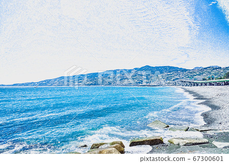 彩色鉛筆 神奈川縣小田原市美幸之濱海岸 春天 插圖素材 圖庫