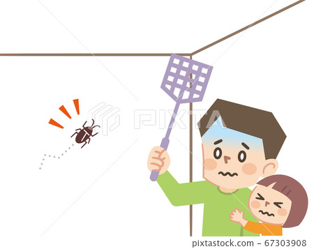 父母和孩子在房間裡的蟑螂嚇壞了 父母和孩子在房間裡的蟑螂嚇壞了 67303908