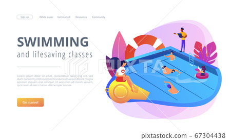 Swimming and lifesaving classes concept landing page. 67304438
