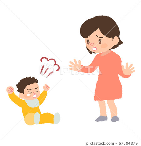 嬰兒（發育障礙）和發脾氣的媽媽的插圖 67304879