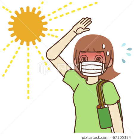 A woman who is likely to have heat stroke with strong sunlight and a mask 67305354