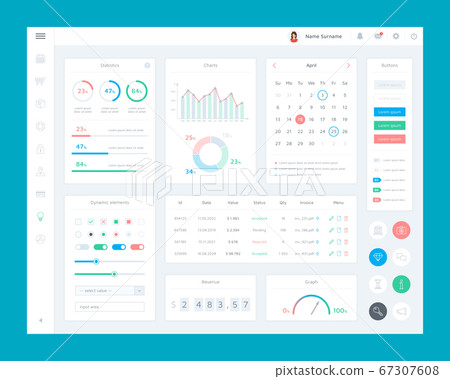 Marketing platform user interface (ui). Flat interface elements set of e-commerce platform. Dashboard admin panel with charts, graphs, calendar and business icon set. UI and UX vector illustration. Marketing platform user interface (ui). Flat interface elements set of e-commerce platform. Dashboard admin panel with charts, graphs, calendar and business icon set. UI and UX vector illustration. 67307608