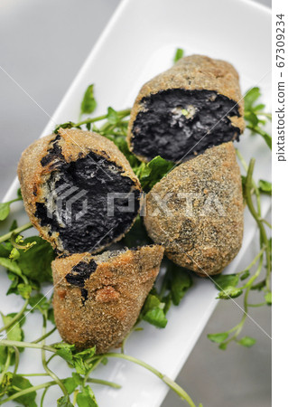 portuguese black ink cuttlefish fried croquettes portuguese black ink cuttlefish fried croquettes 67309234