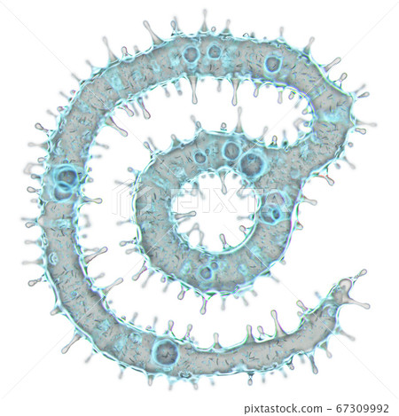 Alphabet made of virus isolated on white background. Symbol at. 3d rendering. Covid font, virus font, 3d 67309992