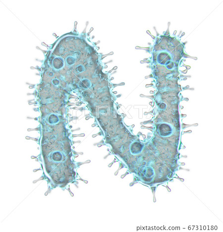 Alphabet made of virus isolated on white background. Capital letter N. 3d rendering. Covid font, virus font, 3d Alphabet made of virus isolated on white background. Capital letter N. 3d rendering. Covid font, virus font, 3d 67310180
