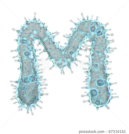 Alphabet made of virus isolated on white background. Capital letter M. 3d rendering. Covid font, virus font, 3d Alphabet made of virus isolated on white background. Capital letter M. 3d rendering. Covid font, virus font, 3d 67310181